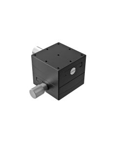 60X60mm Goniometer, Brass Dovetail, 2-Axis, +/-15 deg, 84mm Axis Ht, Right-handed, Worm-gear, M4 Thd