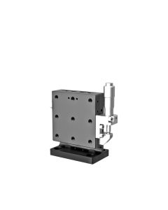 65X65mm EXC Bearing, Steel, Z-Axis Stage, (Vertical Platform/Horizontal Base) Side Micrometer, +/-6.5mm, 1/4-20 Threads, Right-handed