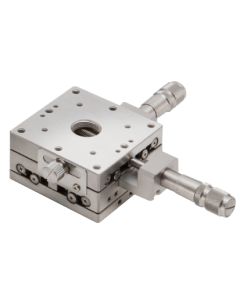60X60mm EXC Bearing, Vacuum Compatible, Stainless Steel, XY-Axis Stage, Center Micrometer, +/-6.5mm, M4 Threads