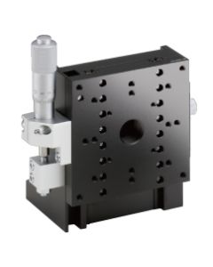 80X80mm Crossed-Roller Bearing, Aluminum, Z-Axis Stage, (Vertical Platform/Horizontal Base) Side Micrometer, +/-7.5mm, M4 Threads