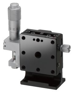 25X25mm EXC Bearing, Steel, Z-Axis Stage, (Vertical Platform/Horizontal Base) Side Micrometer, +/-3mm, M2 Threads