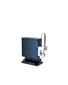 60X60mm EXC Bearing, Steel, Z-Axis Stage, (Vertical Platform/Horizontal Base) Side Micrometer, +/-6.5mm, M4 Threads, Right-handed