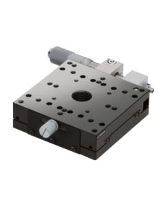 80X80mm Crossed-Roller Bearing, Aluminum, X-Axis Stage, Side Micrometer, +/-7.5mm, M4 Threads