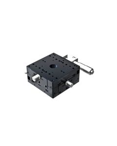 80X80mm Crossed-Roller Bearing, Aluminum, XY-Axis Stage, Side Micrometer, +/-7.5mm, M4 Threads, Right-handed