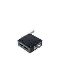 65X65mm Ball Bearing, Aluminum, X-Axis Stage, Side Micrometer, +/-12.5mm, M6 Threads, Right-handed