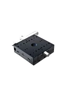 80X80mm Crossed-Roller Bearing, Aluminum, X-Axis Stage, Side Micrometer, +/-7.5mm, M4 Threads, Right-handed