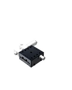 40X40mm Crossed-Roller Bearing, Aluminum, X-Axis Stage, Side Micrometer, +/-6.5mm, 6-32 Threads, Right-handed