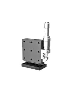 65X65mm EXC Bearing, Steel, Z-Axis Stage, (Vertical Platform/Horizontal Base) Side Differential Micrometer, +/-6.5mm, 1/4-20 Threads, Right-handed
