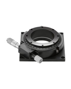76mm Diameter, Aluminum, Lapped-Surface Bearing Rotation Stage, 360 Deg Manual Rotation, +/-3 Deg Fine Adjustment, Vernier Scale, Micrometer Drive, M4 Threads