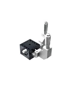 40X40mm Crossed-Roller Bearing, Aluminum, XY-Axis Stage, Center 90-Deg. Micrometer, +/-6.5mm, M3 Threads