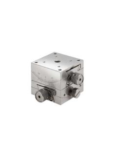 40X40mm Goniometer, V6 Vacuum Compatible, Stainless Steel , 2-Axis, +/-20 deg, 15mm Axis Ht, Worm-gear, M4 Thd