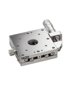 60X60mm EXC Bearing, Vacuum Compatible, Stainless Steel, X-Axis Stage, Side Micrometer, +/-6.5mm, M4 Threads