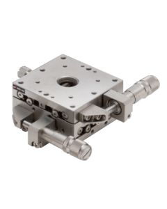 60X60mm EXC Bearing, Vacuum Compatible, Stainless Steel, XY-Axis Stage, Side Micrometer, +/-6.5mm, M4 Threads