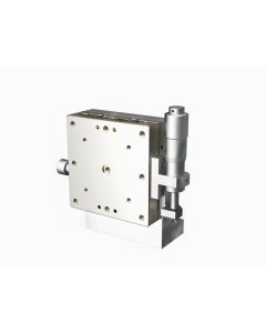 60X60mm EXC Bearing, Stainless Steel, Z-Axis Stage, (Vertical Platform/Horizontal Base) Side Micrometer, +/-6.5mm, M4 Threads