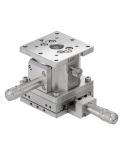 60X60mm EXC Bearing, Vacuum Compatible, Stainless Steel, XZ-Axis Stage, Center Micrometer, +/-6.5/5.0mm, M4 Threads