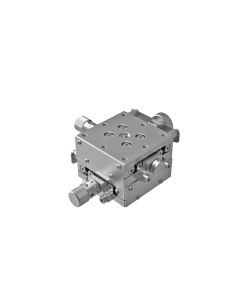 40X40mm Goniometer with Nickel Plating, EXC Bearings, 2-Axis, +/-8 deg, 60mm Axis Ht, Right-handed, Worm-gear, M3 Thd