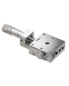 60X60mm EXC Bearing, Vacuum Compatible, Stainless Steel, X-Axis Stage, Center Micrometer, +/-6.5mm, M4 Threads