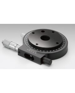 60mm Diameter, Brass, Lapped-Surface Bearing Rotation Stage, 360 Deg Manual Rotation, +/-5 Deg Fine Adjustment, Vernier Scale, Micrometer Drive, M4 Threads