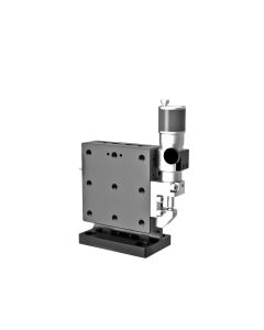 65X65mm EXC Bearing, Steel, Z-Axis Stage, (Vertical Platform/Horizontal Base) Side Sub-Micron Worm-screw Micrometer, +/-6.5mm, 1/4-20 Threads, Right-handed
