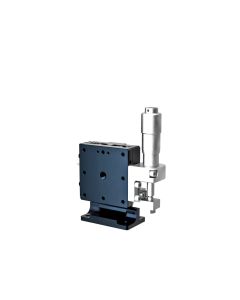 40X40mm EXC Bearing, Steel, Z-Axis Stage, (Vertical Platform/Horizontal Base) Side Micrometer, +/-6.5mm, M3 Threads, Right-handed