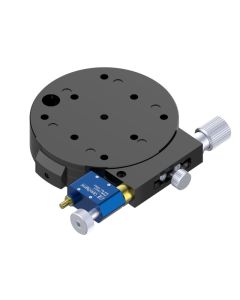 Motorized 90mm Diameter, Brass, Crossed-Roller Bearing Rotation Stage, 360 Deg Manual Rotation, 8 Deg Fine Adjustment, Piezomotor Drive, 1/4-20 Threads
