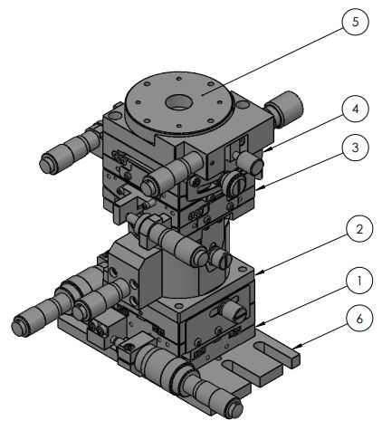 Manual 6 axis stage XYZ TipTilt Rotary